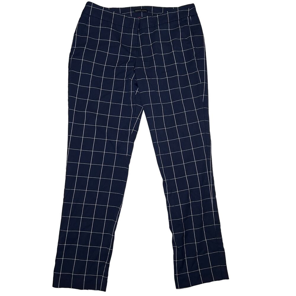 Adrienne Vittadini Plaid Stretch Trouser Pants Size‎ 8 Blue / White Straight Leg